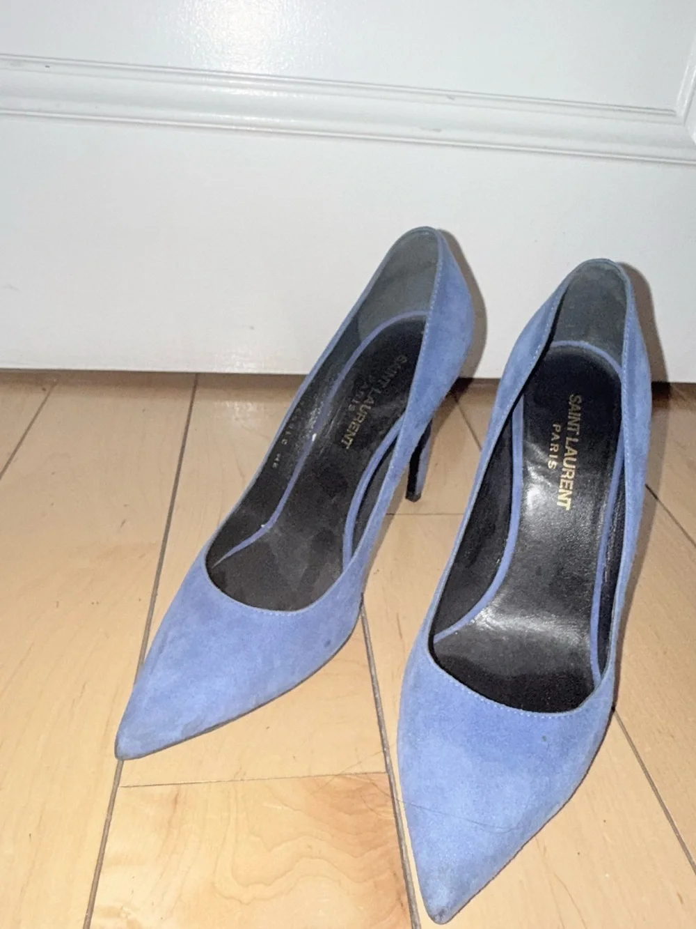 Saint Laurent Cobalt Suede Pointed-Toe Stilettos - Picture 8 of 9